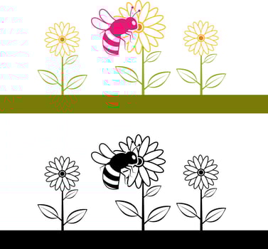 Bee and flower Blossoms vector Cliparts