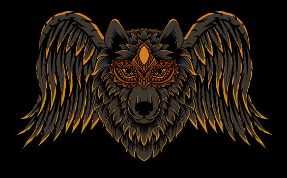 illustration vector wolf head with wings
