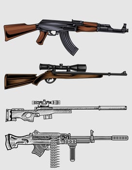 illustration vector set guns on white background