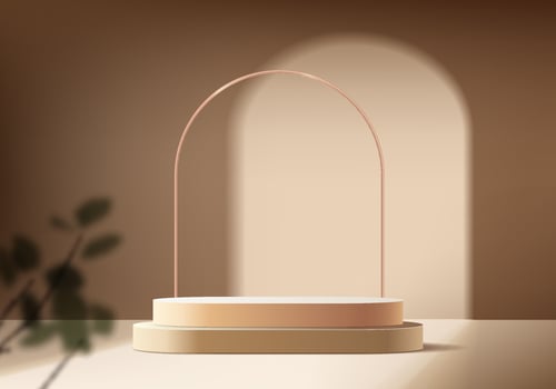3d background products display podium scene with geometric platform. background vector 3d rendering with podium. stand to show cosmetic products. Stage showcase on pedestal display beige studio