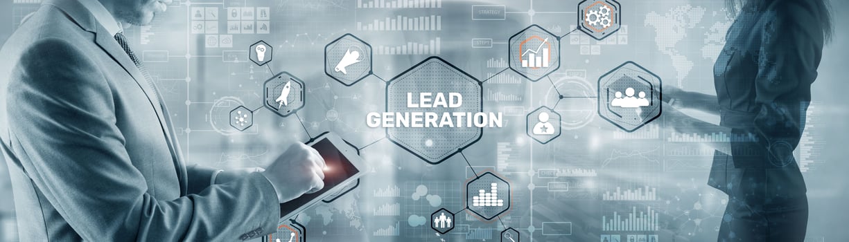 Man clicks on the inscription Lead Generation. Analysis Business Research Interest Concept photo