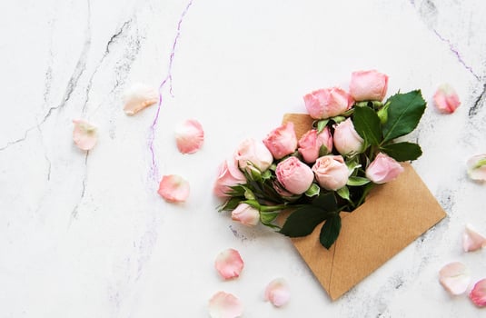 Envelope and pink roses photo