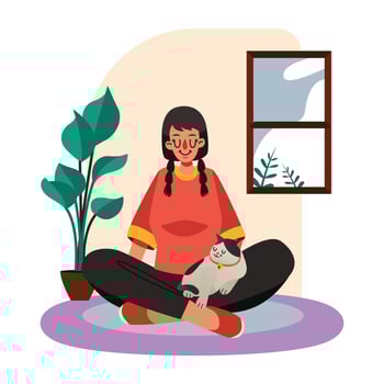 A Girl Relax With Her Cat vector