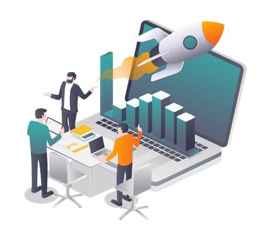 The investment business team is launching a rocket vector