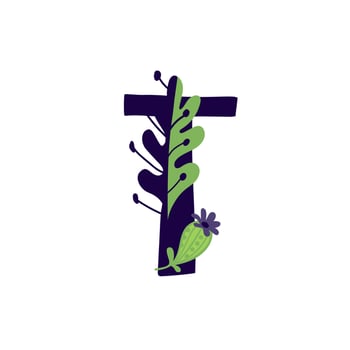 Latin letter in flowers and plants. Vector. Letter in decorative elements for inscriptions. Company logo. Poster or monogram. vector
