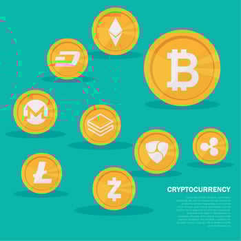 Cryptocurrency on blue background, digital currency, futuristic digital money vector