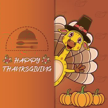 Thanksgiving card with Giraffe Character Design. Happy Thanksgiving. Perfect For greeting card, Poster or Flyer Celebration Design. vector