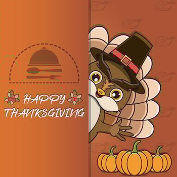 Thanksgiving card with Owl Character Design. Happy Thanksgiving. Perfect For greeting card, Poster or Flyer Celebration Design. vector