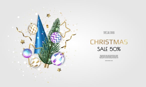 Merry Christmas sale banner template. Greeting card, banner, poster, header for website vector