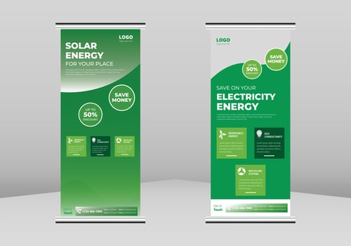 Solar Energy Roll up Banner Design, Go Ggreen Save Energy Roll up leaflet template. Solar Energy  poster template. Go Ggreen Save Energy DL Flyer, Trend Business Roll Up Banner Design vector