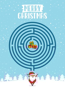 Merry Christmas Maze Games Circle Labyrinth Quiz vector