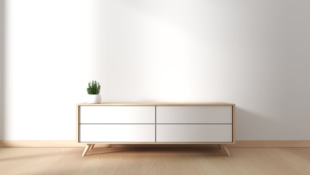 Tv cabinet in modern empty room Japanese - zen style,minimal designs. 3D rendering photo