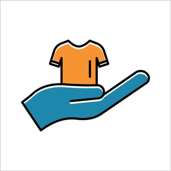 hand lineal color icon with clothes. charity symbol, donation, humanity. Editable stroke. Design template vector