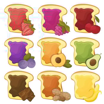 A set of nine sweet sandwiches chocolate, banana, jelly, peanut butter, berries vector
