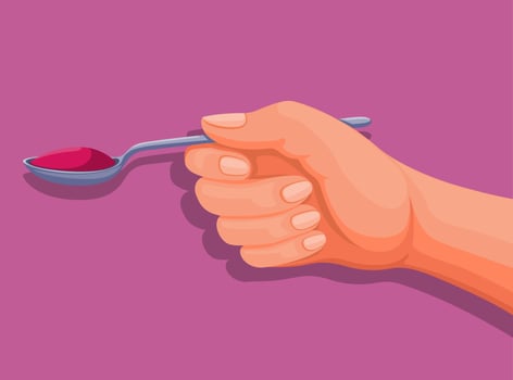 Hand holding spoon liquid or syrup symbol cartoon illustration vector