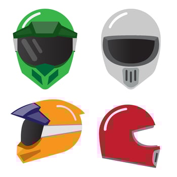helmet type, full color, vintage, motocross, flat design vector icon set