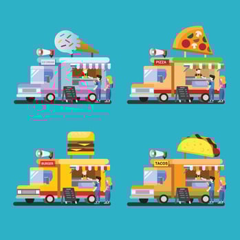 Food Truck icon set with flat design illustration vector
