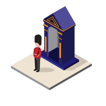 british soldier, england, uk man wear army uniform patrol in post isometric illustration editable vector