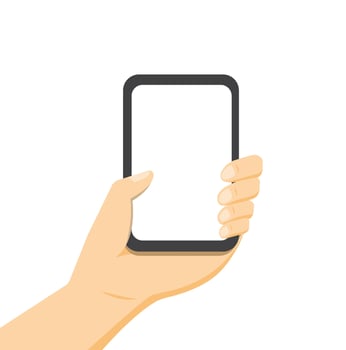 hand holding smartphone flat illustration vector. vector