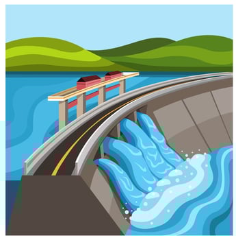 Hydroelectric station plant water dam Reservoir illustration cartoon vector
