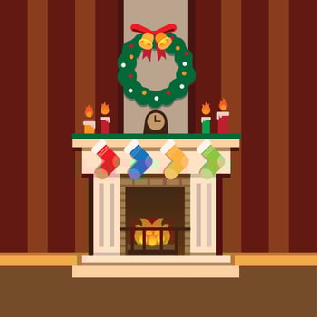 Chimney, Fireplace, Chrismas Decoration Flat Design Vector