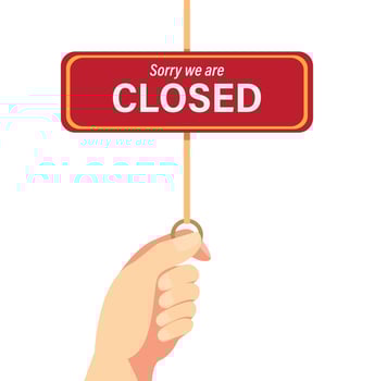 hand with hanging closed sign, simbol, icon. cartoon flat illustration vector isolated in white background