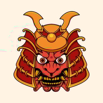 Japanese oni devil with samurai helmet illustration vector