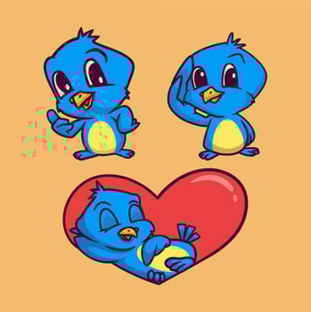 cartoon animal design cool bird, respect and sleep cute mascot illustration vector