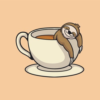 cartoon animal design sloth soak in a coffee glass cute mascot logo vector
