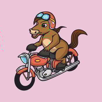 cartoon animal design horse riding motorbike cute mascot logo vector