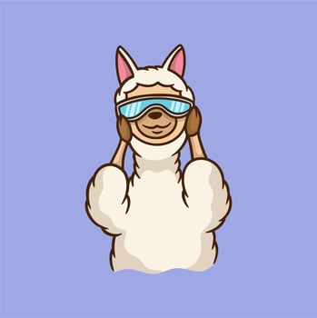 cartoon animal design llama wearing glasses cute mascot logo vector
