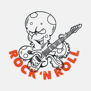 vintage slogan typography rock 'n roll octopus playing guitar for t shirt design vector