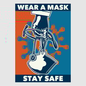 vintage poster design wear a mask stay safe retro illustration vector