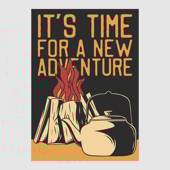 vintage poster design it's time for a new adventure retro illustration vector