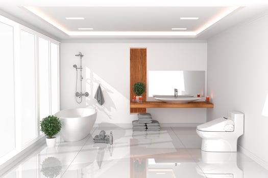 Bath room Interior - white empty room concept - modern style, bathroom, new room modern design. 3D rendering photo