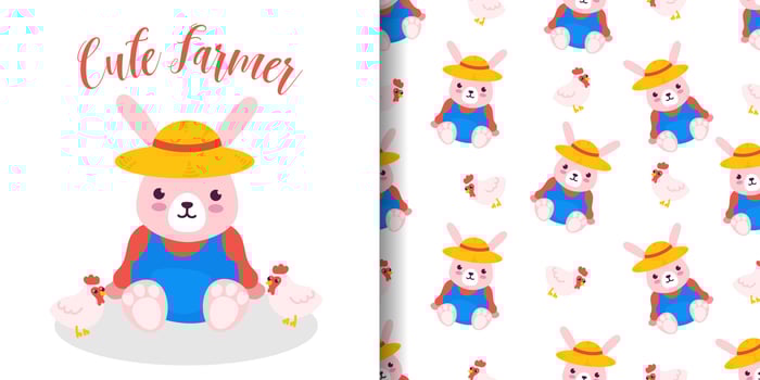 cute animal cartoon illustration winter with seamless pattern vector