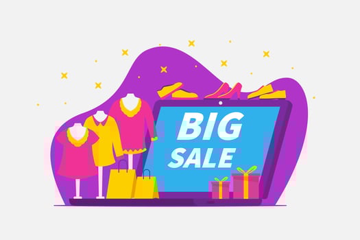 big sale on computer laptop screen for fashion and shopping bag vector