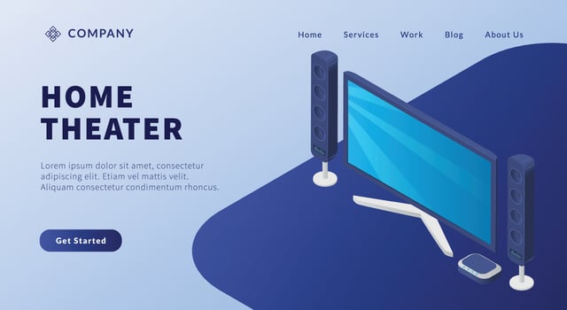 home theater concept for living entertainment with isometric style for website template or landing homepage vector