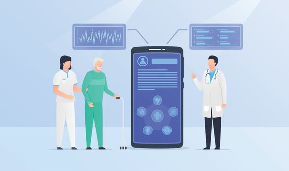 old man elder health medical analysis with doctor vector