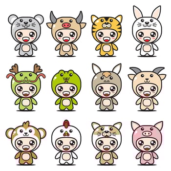 12 set chinese zodiac mascot collection vector