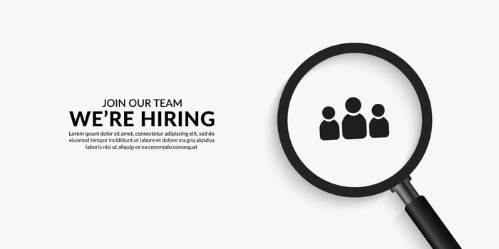 Minimal job vacancy social media background, We are hring background with magnifying glass vector