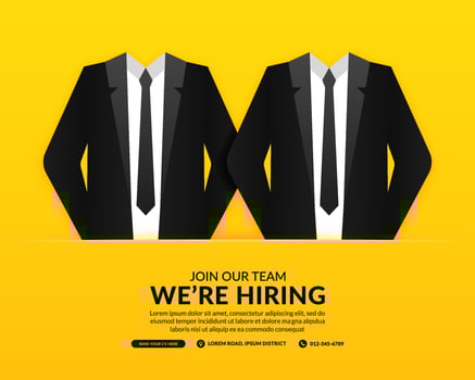 Minimal job vacancy social media background, We are hring banner with businessman suit concept vector