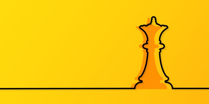 Continous line drawing Chess Queen on yellow background, concept of business strategy and management, vector illustration
