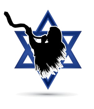Jewish Blowing the Shofar on David Star Background vector