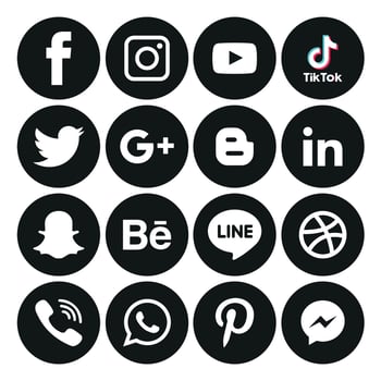 Social Media flat icons technology, network. background  group smiley face sale. Share, Like, Vector illustration Twitter, YouTube, WhatsApp, Snapchat, Facebook, instagram, tiktok, tok
