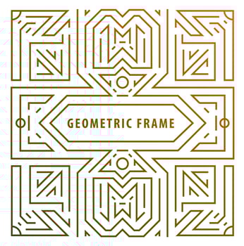 Vector monogram design elements in trendy vintage and mono line style with space for text - abstract golden geometric frame, packaging template luxury products.