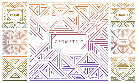 Vector set of abstract geometric design elements, Luxury Vintage Artdeco decorations, covers, frames. Linear style monogram geometric banners