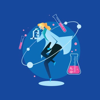 Female Scientist with Her Microscope vector