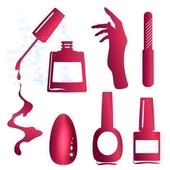 Painted nail, nail file, nail varnishes, hand, varnish flowing Beautiful manicure. vector