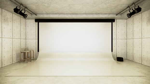 Studio - Modern Film Studio with white Screen. 3D rendering photo